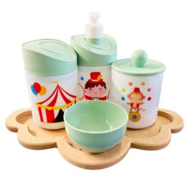 Imagem de Kit Higiene Baby Circo Menino c/bandeja em MDF - Dóia Kids, Nuvem Crua