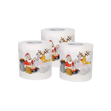 Imagem de SummitLink 3 Rolos De Papel Higiênico Papai Noel Feliz Natal, Lenço Papel, Guardanapo, Brincadeira Divertida, Festa Aniversário, Ideia Presente Inovadora