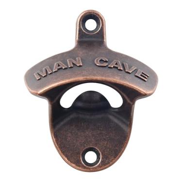 Imagem de Jumiok Abridor de garrafas antiquado montado na parede homem caverna abridor de tampa de cerveja montável cobre antigo