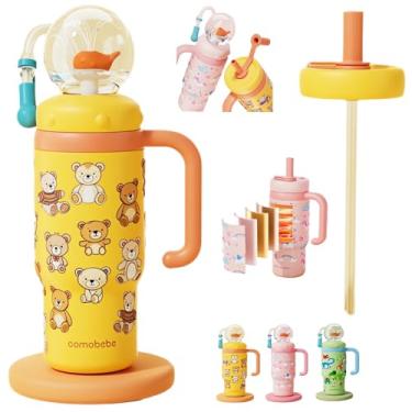 Imagem de Copo de fonte de baleia de aço inoxidável com alça 2025 copo de bebida com isolamento de esguicho de baleia copos de viagem infantil copo com bico pesado sem derramamento garrafa de água fofa com