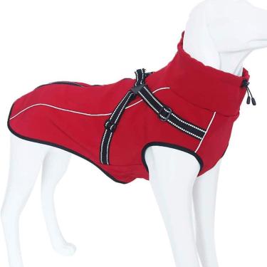 Imagem de Jaqueta Para Cães Com Arnês, Colete à Prova De Vento Para Cães Casaco De Inverno Quente Com Faixa Refletiva, Roupas Para Cães De Clima Frio Para Cães De Médio Porte, Red, M
