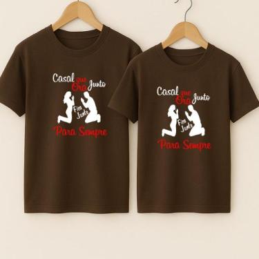 Imagem de Camiseta Algodão Unissex Casal Estampa Casal Que Ora Juntos Romance Am