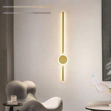 Imagem de Arandelas de parede LED reguláveis com controle remoto moderno simples alumínio longo lâmpada de parede interna de fundo arandela linear para quarto sala de estar corredor escadas 3000K-6500K (redondo