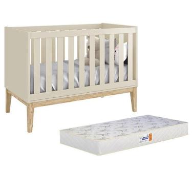 Imagem de Berço Americano Classic Areia Fosco Com Pés Madeira Natural E Colchão D18 - Reller Móveis Areia Fosco