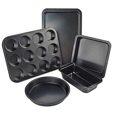 Imagem de Conjunto de utensílios antiaderentes, 5 peças de utensílios de cozinha, assadeira de loaf, bandeja quadrada, forma de bolo redonda, 12 xícaras de muffin