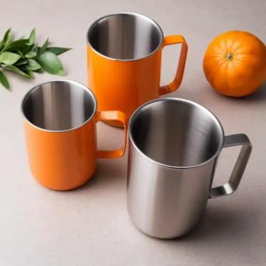Imagem de Caneca Térmica Parede Dupla em Aço Inox Laranja 1000ml com Canudo - Estilo Liso