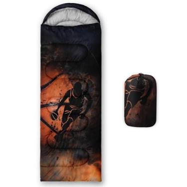 Imagem de Smell Sunshine Saco de dormir infantil para meninos e meninas, estampa de basquete, leve, quente, portátil, uso interno, impermeável, resistente ao clima frio, saco de dormir para acampamento e