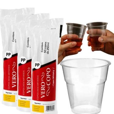 Imagem de Kit 3 Pacotes Copo Liso Cristal Bebidas e Whisky 250ml 150un - Verocop