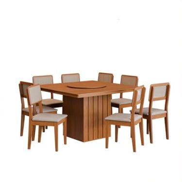 Imagem de Kit Mesa de Jantar Santiago 136 Prato Giratorio e 6 Cadeiras Cinamomo/nevoa Boucle