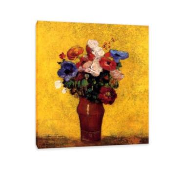 Imagem de SDYJ6GSW Reproduções em tela Odilon Redon arte de parede amarelo retrô flores giclée impressão de flores arte para quarto, cozinha, sala de estar, decoração de casa, pôster 35 x 30 cm (14 x 12