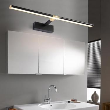 Imagem de GZZBMY Lâmpada de parede LED com haste retrátil de 18 cm a 26 cm, espelho de banheiro, à prova d'água, alumínio, espelho, iluminação de parede, arandela, espelho, galeria de pinturas (luz quente preta