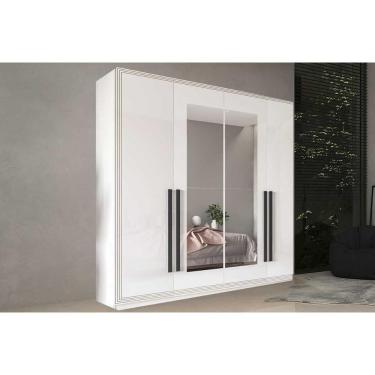 Imagem de Guarda Roupa Casal 4 Portas (2 c/ Espelho) e 4 Gavetas Valência Branco - Politorno