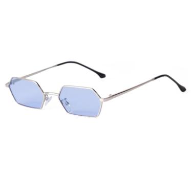 Imagem de JUDOO Óculos de sol retangulares pequenos e estreitos para mulheres e homens, retrô, Y2K, anos 90, armação hexagonal, Dourado/azul, Small