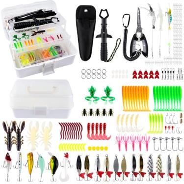 Imagem de Kit de iscas de pesca de 252 peças, caixa de equipamento de 3 camadas com equipamento incluído, alicate, dispositivo de controle de peixe, acessórios, kit de isca de pesca presente para homens