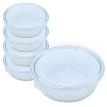 Imagem de Kit 5 Potes de Vidro Redondo com Tampa 400 ml – Vidro Borosilicato para Freezer, Forno e Marmitas Home Gourmet
