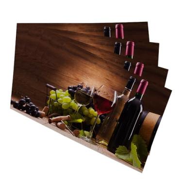 Imagem de Y YIHANGBEST Taças de vinho tinto de pano tapetes de jantar de linho servidos com uvas em madeira limpável conjunto de 4 jogos americanos protetores de mesa internos antiderrapantes, 30 x 45 cm