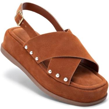 Imagem de Sandália Feminina Lumiss Flatform Camurça Rebite Confortável caramelo37