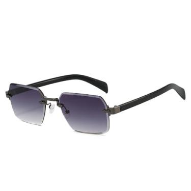 Imagem de Óculos de sol da moda masculinos retrô de luxo sem aro óculos de sol tons de corte lentes femininas sem armação óculos de grau, cinza degradê de arma, tamanho único