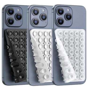 Imagem de Suporte de telefone com sucção de silicone dupla face, acessório de silicone para iPhone e Android, suporte de telefone de chuveiro espelhado, vídeos e selfies TikTok (Combo B, 3 peças)