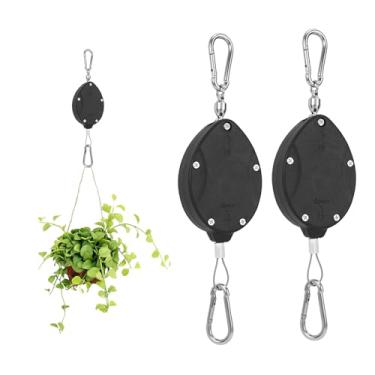 Imagem de 2 Peças de Cabides Retráteis Resistentes com Roldanas Ajustáveis, Roldana de Corda em Aço Inoxidável Cabide Plantas com Mosquetões para Pendurar Plantas Comedouros para Pássaros e Vasos