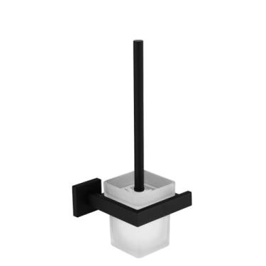 Imagem de Conjunto de banheiro preto fosco - Toalheiro de aço inoxidável 304 - Kit, escova de banheiro