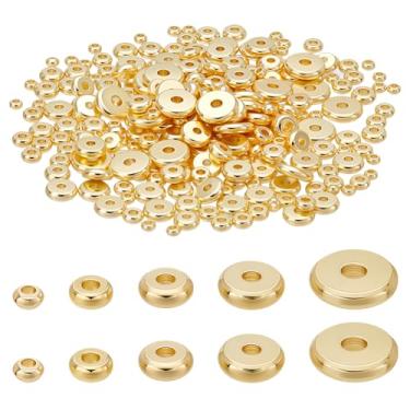 Imagem de PLIGREAT Conjunto de 300 peças de contas espaçadoras redondas planas preenchidas com ouro 18K, 3 mm/4 mm/5 mm/6 mm/8 mm, acessórios espaçadores de corda para pulseira, colar, brinco, fabricação de