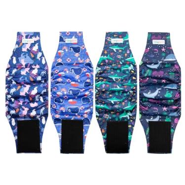 Imagem de Langsprit Fraldas para cães masculinos faixas de barriga (4 pacotes), lavável e reutilizável masculino menino cachorrinho envolve calcinha para cachorrinho cachorrinho cocô treinamento penic