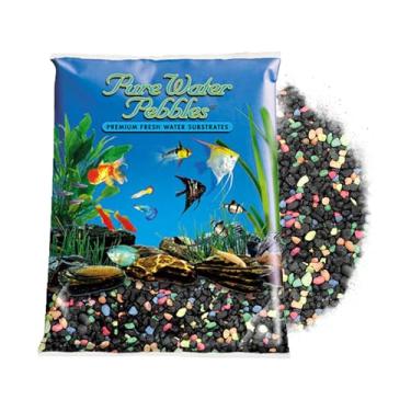 Imagem de Pure Water Pebbles Cascalho de aquário Black Beauty Pebble Mix - 2,3 kg - Não tóxico, resistente à cor, substrato vibrante para aquários, terrários, lagoas e artesanato