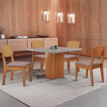 Imagem de Mesa de Jantar Eloise 90cm Tampo MDF Vidro com 4 Cadeiras Copper Premium Moderna Mobília