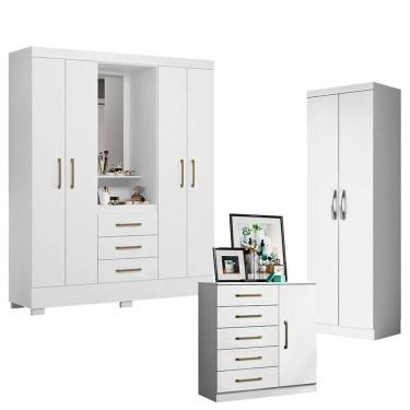Imagem de Guarda Roupa Solteiro Paris 2045150 com Armário Multiuso 2 Portas New 2000192 e Cômoda Sapateira Milão 2014145 Branco - Aramóveis