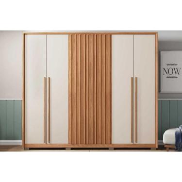 Imagem de Guarda Roupa Casal 6 Portas (2 Ripadas) e 6 Gavetas New Comodus Freijo/Off White - Caemmun