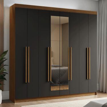 Imagem de Guarda-Roupa Casal 8 Portas Batentes com Espelho Rustic/Preto/Rustic Venus Madesa