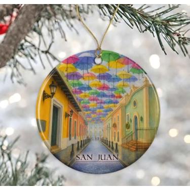 Imagem de Enfeite de aquarela San Juan Porto Rico - Lembrança de Natal de cerâmica - Aniversário de lua de mel - Lembrança de viagem - Presente de inauguração de casa - Presente para amantes de San Juan