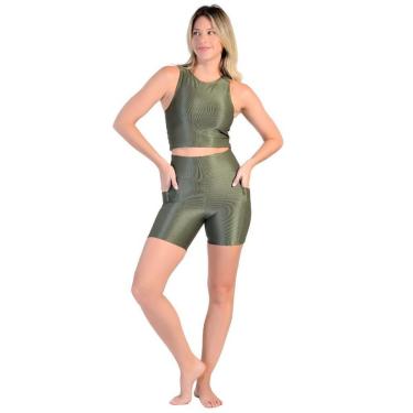 Imagem de Conjunto Esportivo Shorts de Bolso + Top Cropped em Tecido Half Shine Wunder-Feminino