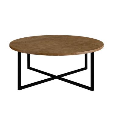 Imagem de Mesa de Centro Redonda Acácio Marrom Claro e Preta 70 cm