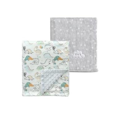 Imagem de CREVENT 2 peças de cobertores de bebê fofos, aconchegantes e fofos, fofos, fofos, quentes, para bebês e crianças, berço, carrinho de bebê - nuvem cinza + dinossauro minky