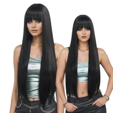Imagem de Peruca Wig Orgânica Super Natural Franja Reta Lisa Preta Moderna - May