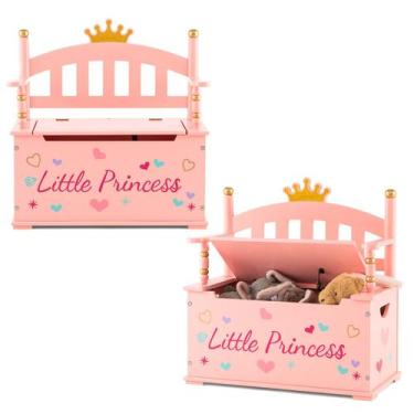 Imagem de Caixa de Brinquedos Costzon 2 em 1 - Banco de Armazenamento Rosa
