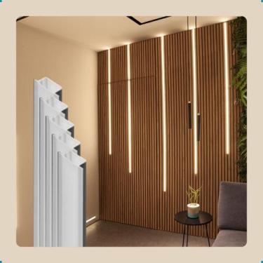 Imagem de Kit 5 Perfil Led Iluminacao Slim Luminaria Embutir Gesso Embutido Bran