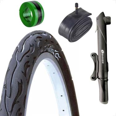 Imagem de Pneu Bicicleta Kenda Flame Balão Aro 26 x 2.125 Camara bico grosso Bombinha Portatil fita antifuro