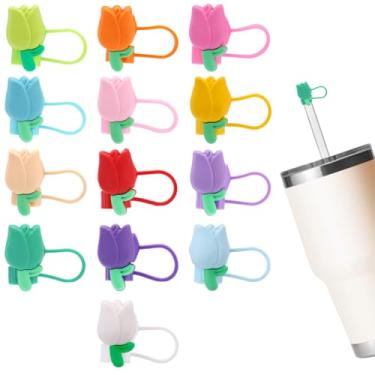 Imagem de 13 Tampas de Canudo Tulipa para Stanley Cup 30 & 40oz, Pontas de Canudo Flor Silicone Fofa Acessórios Tampa Reutilizáveis Copo Presente para Mulheres
