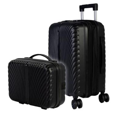 Imagem de Mala Viagem de Bordo Padrão ANAC Polipropileno Resistente Rodas 360° graus Cadeado Antifurto Conjunto com Frasqueira Rígida De Mão (Preta, Mala 8Kg+ Frasqueira P)