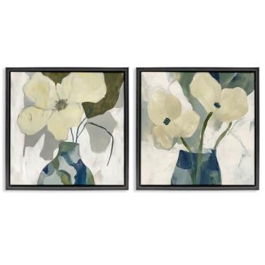 Imagem de Stupell Industries Simple Petals Boho 2 peças preto emoldurado conjunto de tela flutuante design por Elara Yasna, 25 x 25