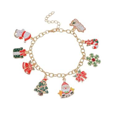 Imagem de Pulseira com pingente de Natal para mulheres, boneco de neve de Papai Noel, pequeno sino, floco de neve, pulseira de liga ajustável para mulheres, acessórios de fantasia de festa de Natal