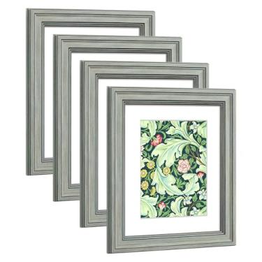 Imagem de DEKWINN, Conjunto de 4 porta-retratos 20 x 25 com vidro real para fotos 13 x 18 com tapete ou 20 x 25 sem tapete, molduras retrô rústicas para exibição de parede ou mesa