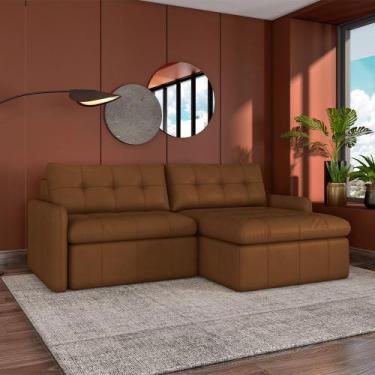 Imagem de Sofá Retrátil Bipartido Sala de Estar Belém 244cm Couro Caramelo G52 -
