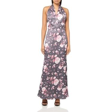 Imagem de Petal & Pup Vestido longo feminino Mila com gola redonda, Floral cinza aço, PP