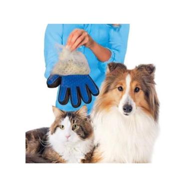 Imagem de Luva Pet Escova Removedora de Pelos Magnética Azul Para Cães e Gatos -