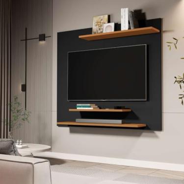 Imagem de Painel para TV até 32 Polegadas 90x90 cm 3 Prateleiras Moderno para Sala de Estar ou Quarto (Preto/nature)