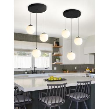 Imagem de Luminária pendente de vidro globo de 3 luzes moderno branco globo de vidro lustre de meados do século lustre pendurado preto para cozinha, ilha, hall de entrada, sala de jantar